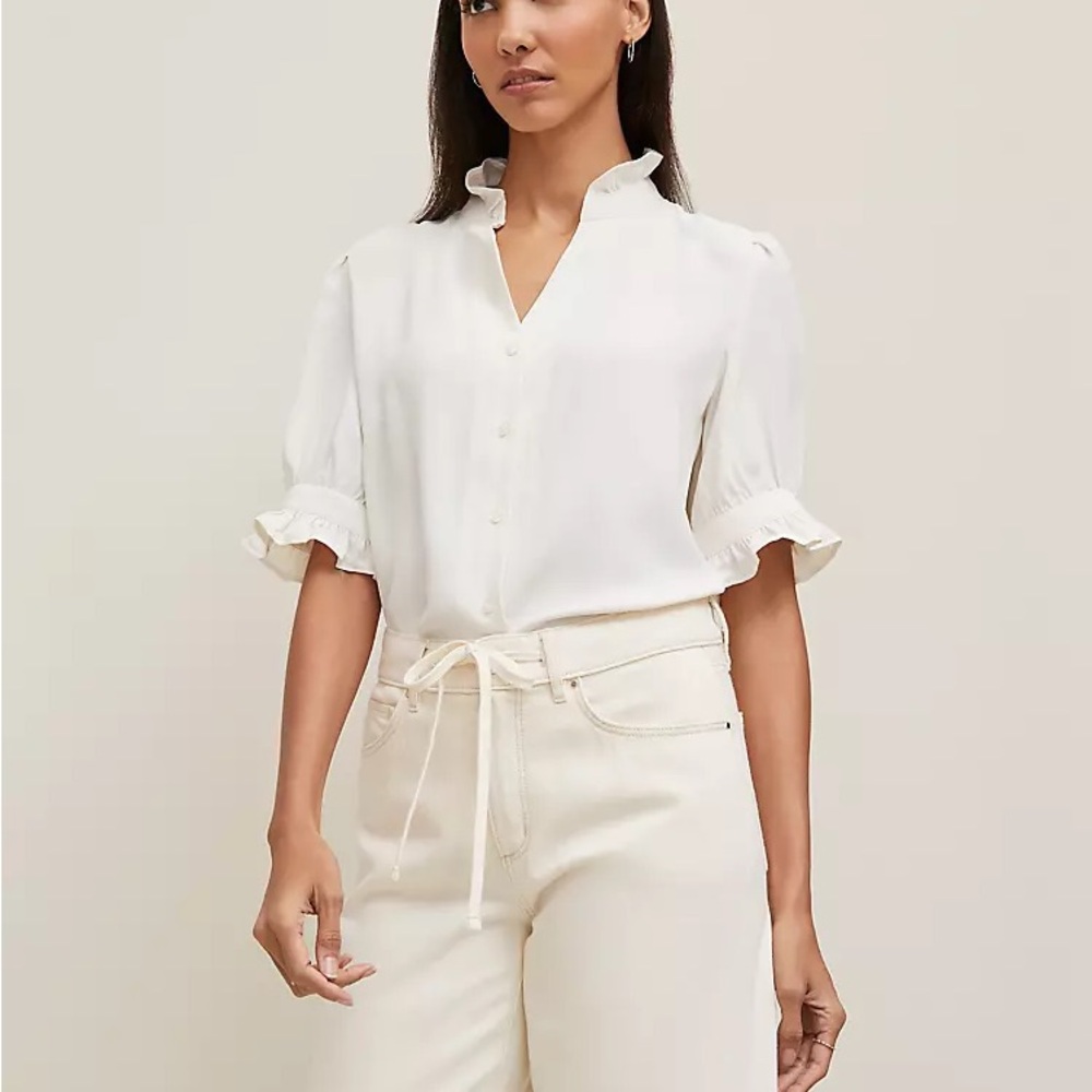 Ann Taylor Winter White Ruffle Blouse